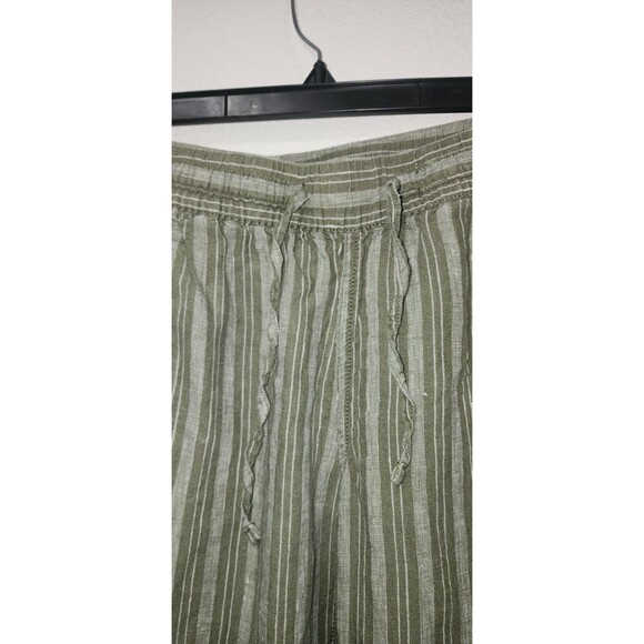 L.L. Bean Women Premium Linen Olive Green Pull-On Pants, Striped Beachy Size 4P - Picture 4 of 5
